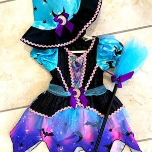 Toddler Girl Witch Halloween Costume Dress Hat Wand